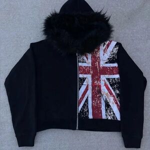 Union Jack Hoodie with Faux Fur Trim
